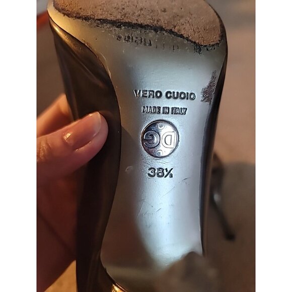 Dolce & Gabbana Italy Pewter Metallic Leather Heel Open Toe Pump, 38.5 - Picture 14 of 15